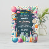 おもしろい研究室キッズギークおたく不機嫌サイエンス9誕生日 招待状 (スタンド正面)