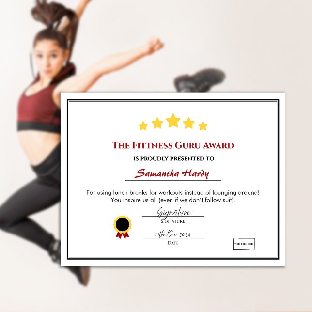 おもしろい社員賞状 – Fittness Guru (Customizable Award Certificate. Fun Office Workplace award certificate)
