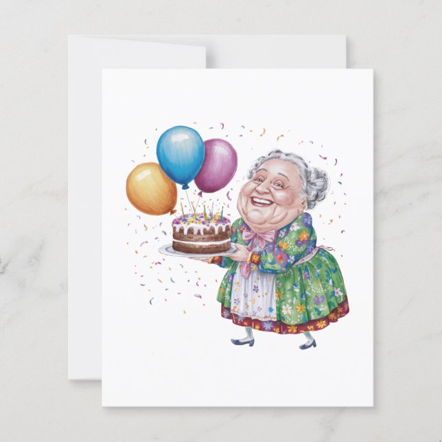 おもしろい祖母の花柄エプロン 誕生日アート (正面)