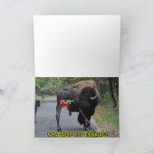 おもしろい私に壊れ目のバイソンBullをクリスマス与えて下さい シーズンカード (内部)