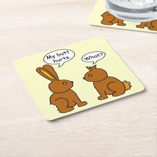 おもしろい私のお尻はバニーを傷つけます スクエアペーパーコースター (アングル)