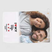 おもしろい私のハートは私の妻のフォトゴルファーかわいいモダン愛 ゴルフタオル (横)