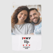 おもしろい私のハートは私の妻のフォトゴルファーかわいいモダン愛 ゴルフタオル (正面)