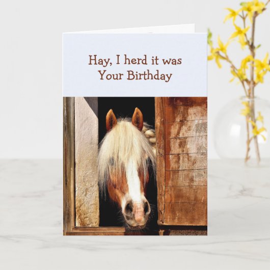 おもしろい私は、それはあなたの誕生日馬のぞき見ていた カード (黄色い花)