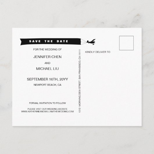 おもしろい私達の冒険は写真の結婚式を始めます 案内ポストカード (裏面)