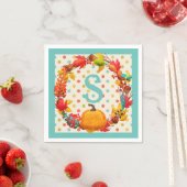 おもしろい秋カボチャリース水玉模様ティール(緑がかった色)オレンジかわいい スタンダードカクテルナプキン (インサイチュ)