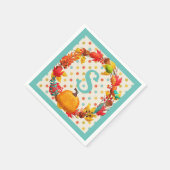 おもしろい秋カボチャリース水玉模様ティール(緑がかった色)オレンジかわいい スタンダードカクテルナプキン (角)