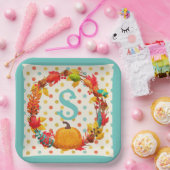 おもしろい秋カボチャリース水玉模様ティール（緑がかった色）オレンジかわいい ペーパープレート (パーティー)