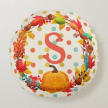 おもしろい秋カボチャリース水玉模様ティール（緑がかった色）オレンジかわいい