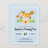 おもしろい秋キツネバースデーパーティ招待状 招待状 (正面/裏面)