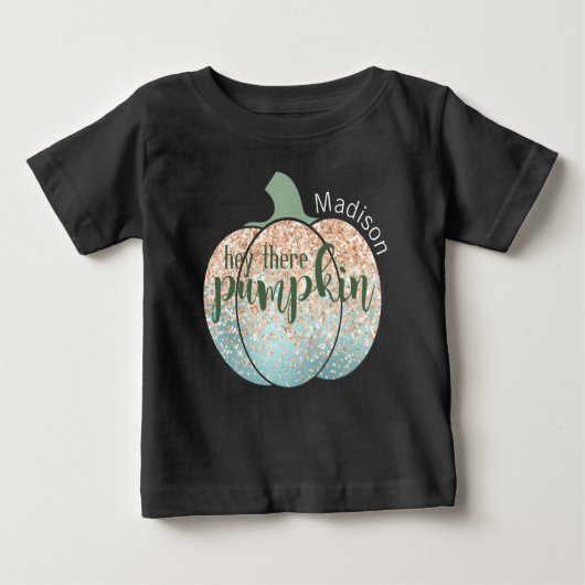 おもしろい秋ハロウィーングリッターヘイThere Pumpkin Name ベビーTシャツ (正面)