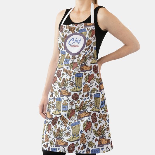おもしろい秋ブーツパターンパーソナライズされた、シェフエプロン エプロン (インサイチュ)