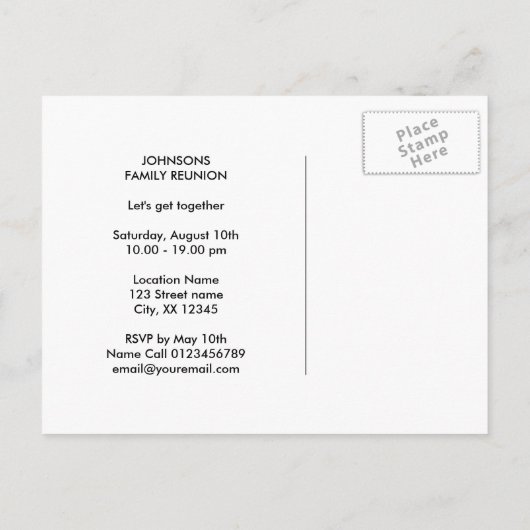 おもしろい穏やかな家族会の郵便はがきを保って下さい インビテーションポストカード (裏面)