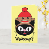 おもしろい空白のCartoon Cat/Sock Monkey Hat搭載 カード (黄色い花)