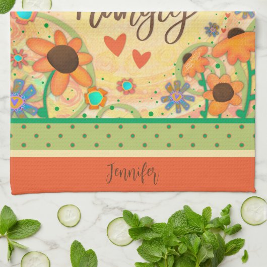 おもしろい空腹引用文フローラハート名キッチン キッチンタオル (折り畳み)