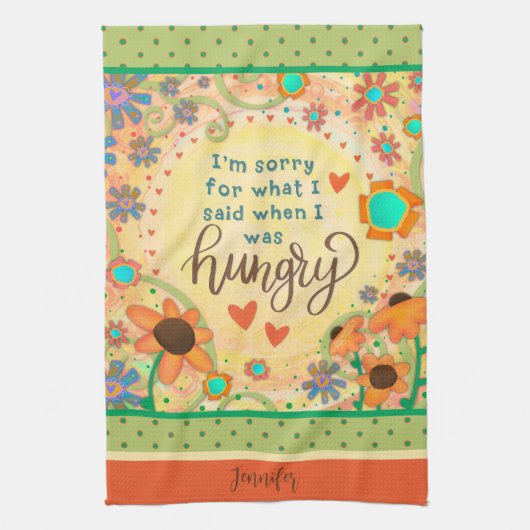 おもしろい空腹引用文フローラハート名キッチン キッチンタオル (縦)