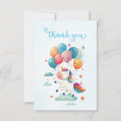 おもしろい空飛ぶユニコーンの虹色の1歳誕生日 サンキューカード (正面)