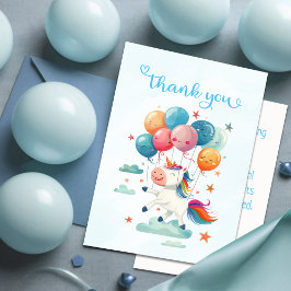 おもしろい空飛ぶユニコーンの虹色の1歳誕生日 サンキューカード