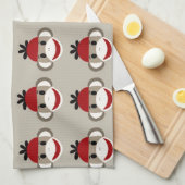 おもしろい笑顔の赤い靴下モンキーハッピーパターン キッチンタオル (四つ折り)