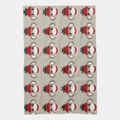 おもしろい笑顔の赤い靴下モンキーハッピーパターン キッチンタオル (縦)