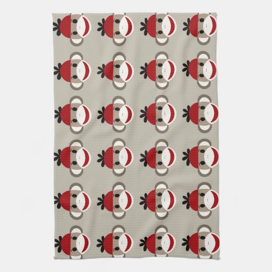 おもしろい笑顔の赤い靴下モンキーハッピーパターン キッチンタオル (縦)