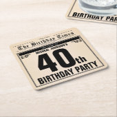 おもしろい第40回ヴィンテージ新聞カスタム スクエアペーパーコースター (アングル)