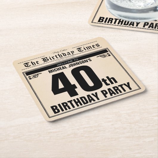 おもしろい第40回ヴィンテージ新聞カスタム スクエアペーパーコースター (アングル)