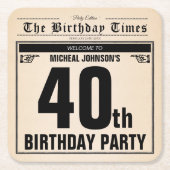 おもしろい第40回ヴィンテージ新聞カスタム スクエアペーパーコースター (正面)