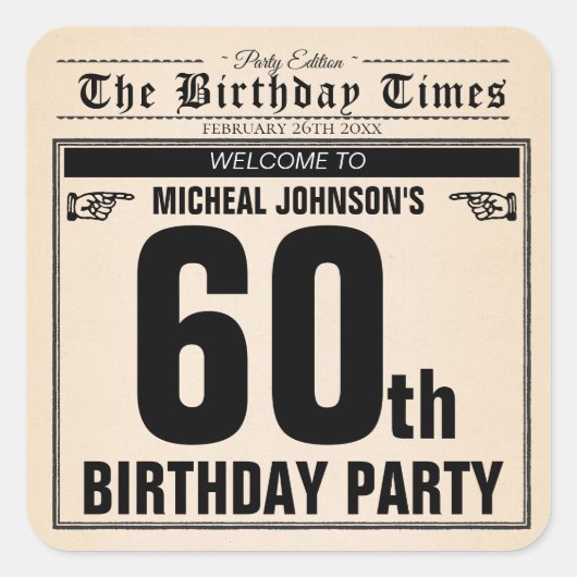 おもしろい第60誕生日ヴィンテージ新聞ユニークカスタム スクエアシール (正面)