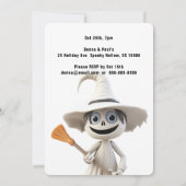 おもしろい箒ハローウィンパーティ付き白魔女 招待状 (裏面)