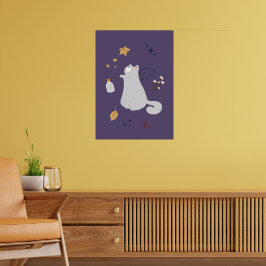 おもしろい箒、カボチャ、幽霊の猫 ポスター