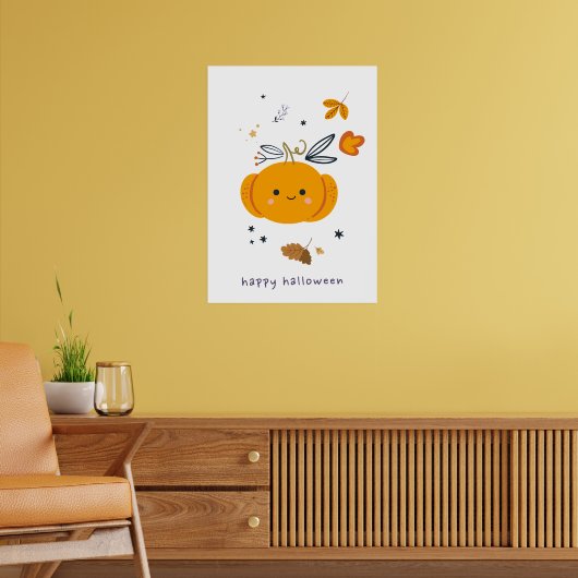 おもしろい箒、カボチャ、幽霊の猫 ポスター (リビング2)