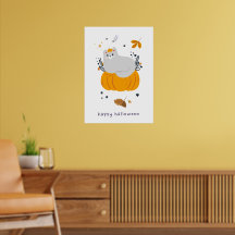 おもしろい箒、カボチャ、幽霊の猫