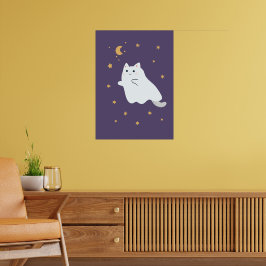 おもしろい箒、カボチャ、幽霊の猫 ポスター