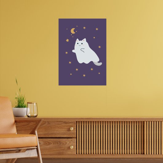 おもしろい箒、カボチャ、幽霊の猫 ポスター (リビング2)