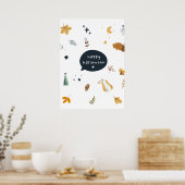 おもしろい箒、カボチャ、幽霊の猫 ポスター (キッチン)