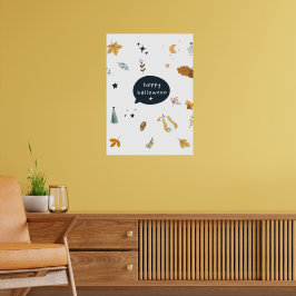 おもしろい箒、カボチャ、幽霊の猫 ポスター