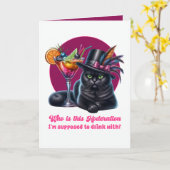 おもしろい節酒 黒猫 カード (黄色い花)