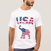 おもしろい米国国旗のロバ象、赤白、青 Tシャツ (正面)