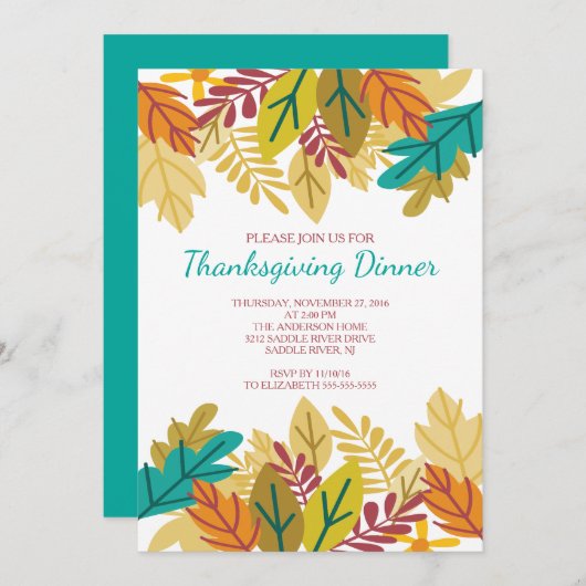 おもしろい紅葉モダン感謝祭ディナー 招待状 (正面/裏面)