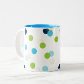 おもしろい紙吹雪スポットかわいいおもしろいレトロアクアネイビーライム ツートーンマグカップ (正面左)