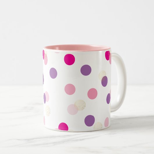 おもしろい紙吹雪スポットかわいいおもしろいレトロパープルピンク金ゴールド ツートーンマグカップ (正面右)