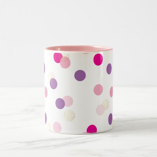 おもしろい紙吹雪スポットかわいいおもしろいレトロパープルピンク金ゴールド ツートーンマグカップ (中央)
