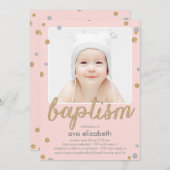 おもしろい紙吹雪バプテスマ招待状 – ピンク 招待状 (正面/裏面)
