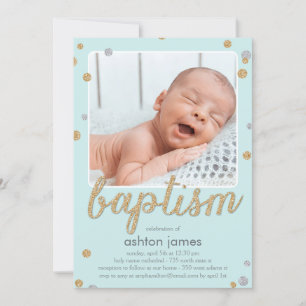 おもしろい紙吹雪バプテスマ招待状 – 青 招待状