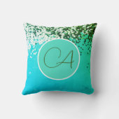 おもしろい紙吹雪モノグラムターコイズ装飾用クッション クッション (裏面)