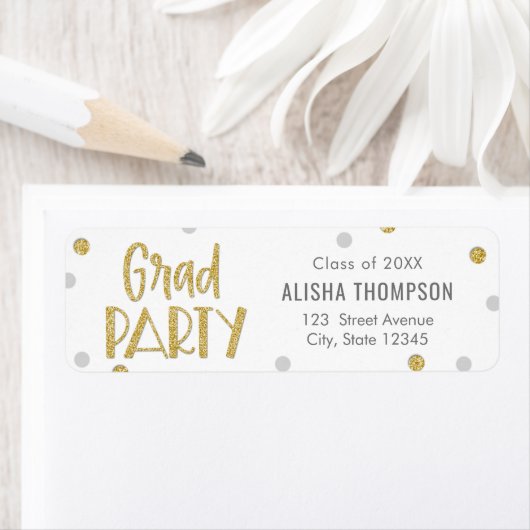 おもしろい紙吹雪卒業パーティ差出人住所ラベル ラベル (インサイチュ)