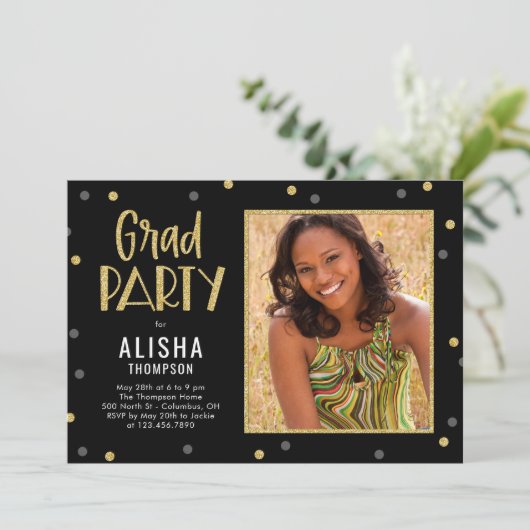 おもしろい紙吹雪編集可能カラー卒業招待状 案内状 (スタンド正面)