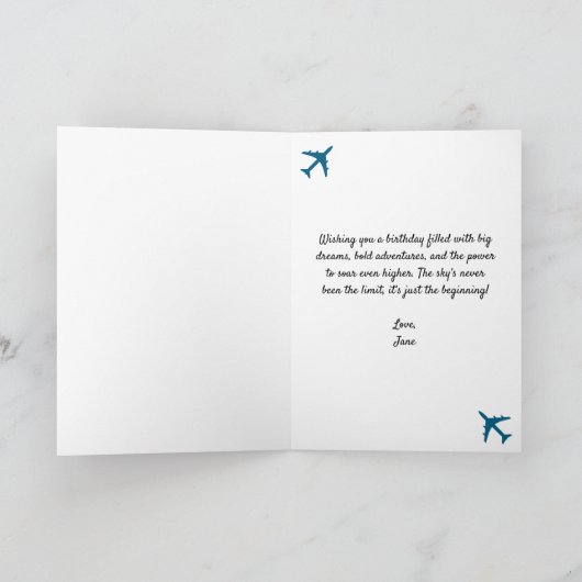 おもしろい紙飛行機とジェット戦闘機の影,誕生日 カード (内部)
