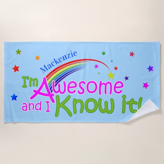 おもしろい素晴らしと私はライトブルーであなたの名前を知っている ビーチタオル (正面)